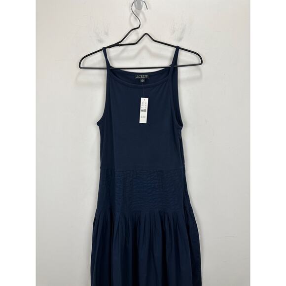 J.Crew Pintuck Mixy Dress Stretch Cotton Midi A line Minimalist Navy Small NWT - Picture 6 of 13